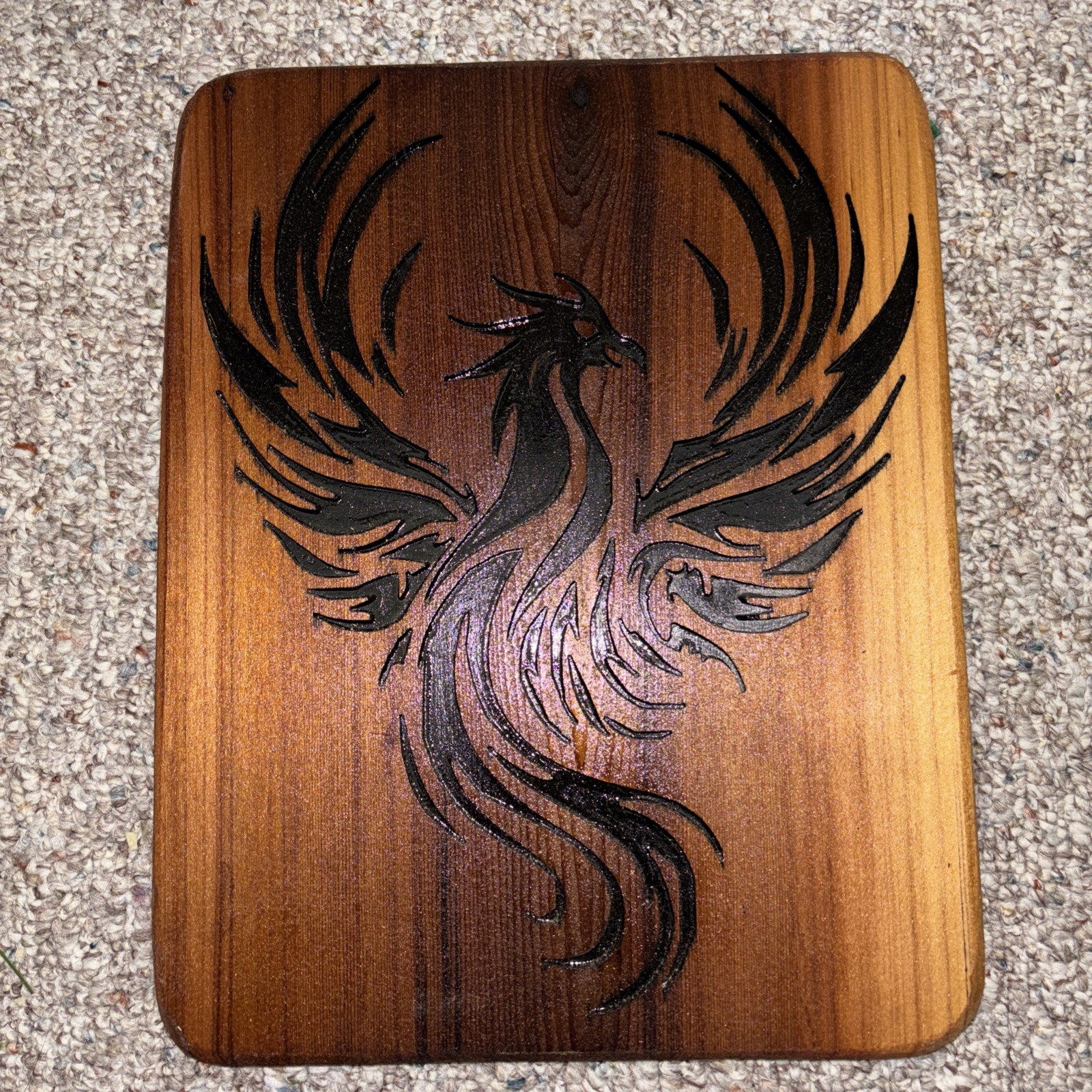 Handcrafted & Painted Rustic Wood Carving  of A Phoenix Firebird wall art 14x11”