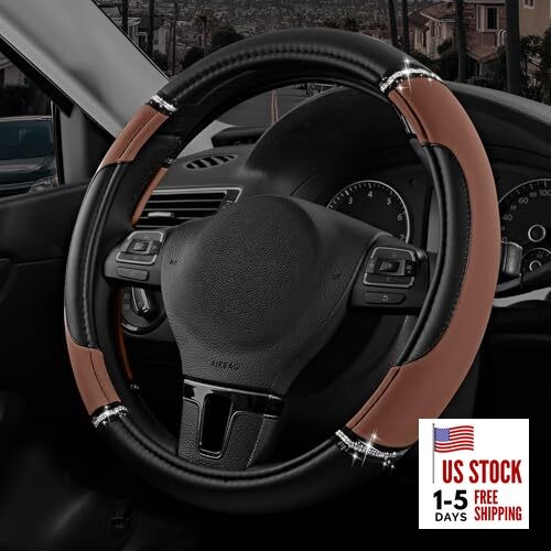  Leather Steering Wheel Cover - Made with PVC Leather - Anti-Slip, Brown