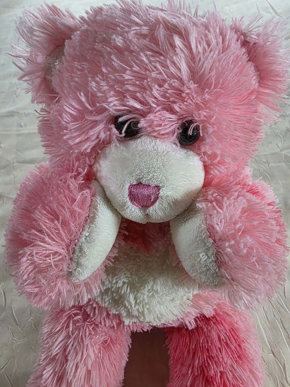 Build-A-Bear Pink White Heart Plush 16in Stuffed Animal