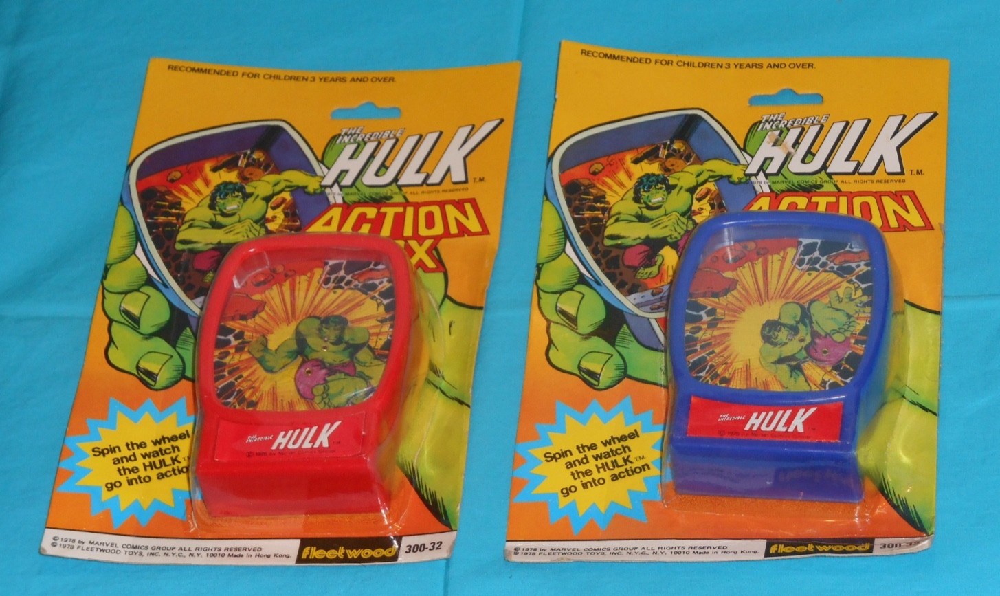 vintage Fleetwood THE INCREDIBLE HULK ACTION BOX MOC x2 red + blue FREE SHIP