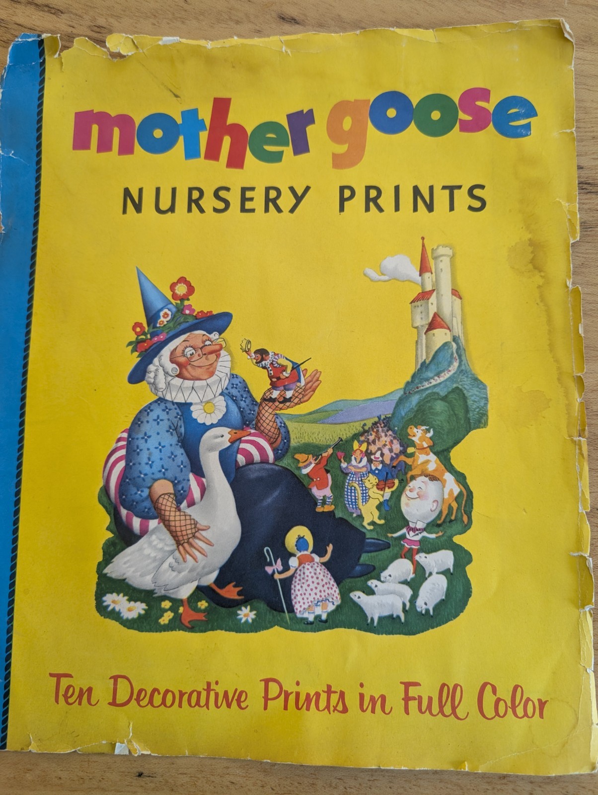(10) 1940's Mother Goose Nursery Prints +  Cover. Free Shipping 
