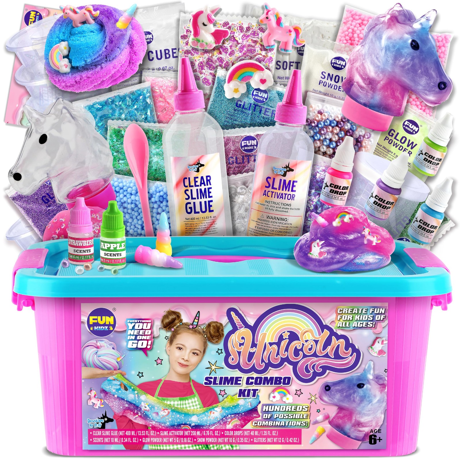 Fluffy Unicorn Slime Kit for Girls, FunKidz 10.24Wx7.48Lx4.72H, Multicolored 