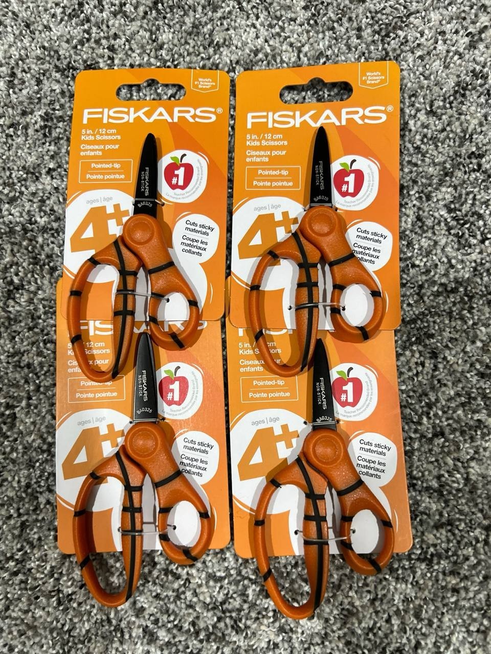Fiskars Set of 4 Sports Themed Pointed Tip Safety-Edge Blades Scissors New