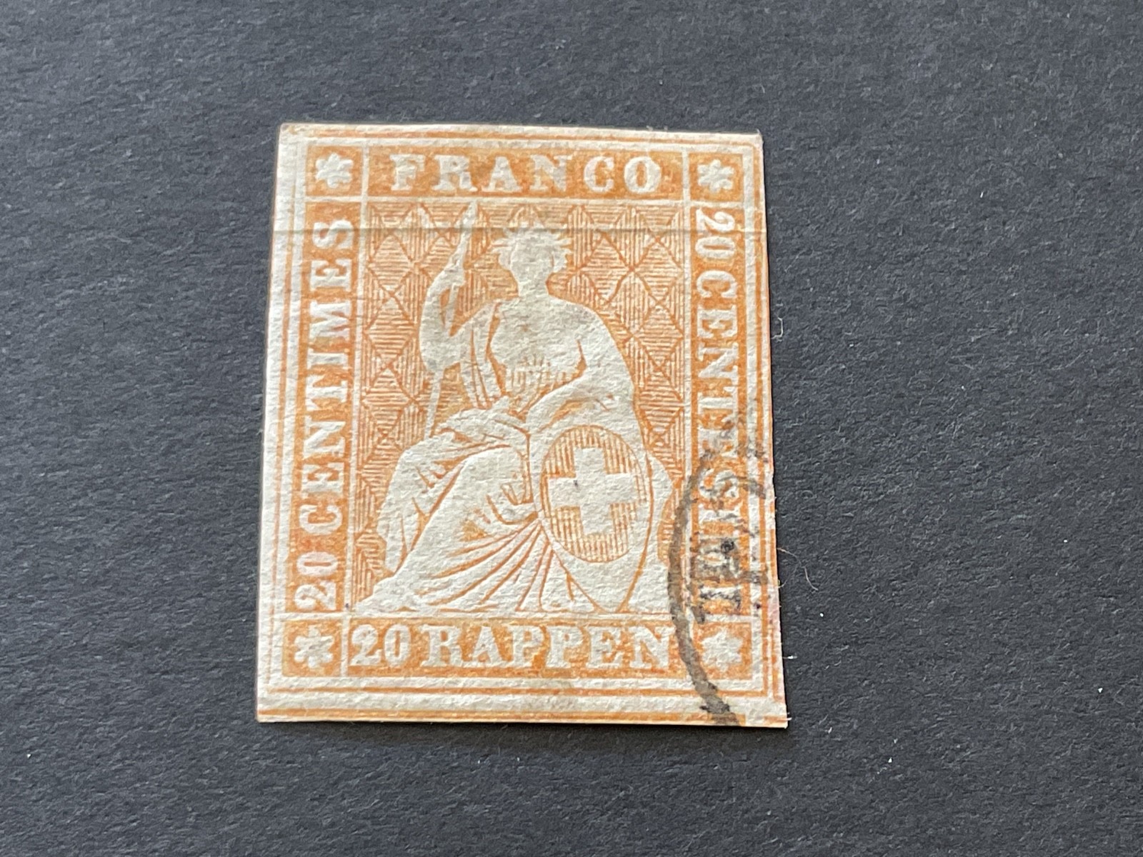 Switzerland 1854 Imperforated 20Rp   used stamp B3246