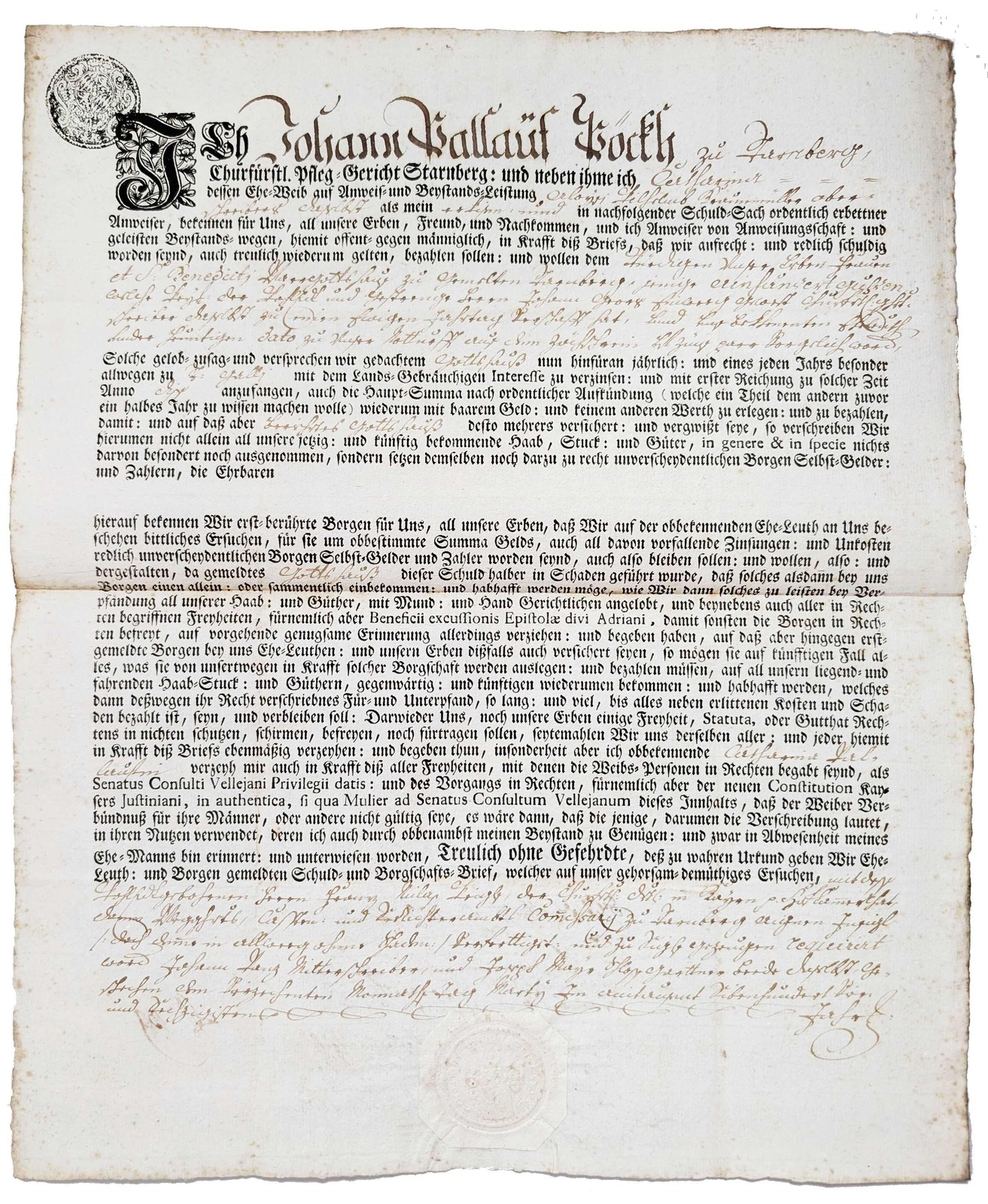 Starnberg Loan Document Monastery Tegernsee Cook 1704 Manuscript Handwriting