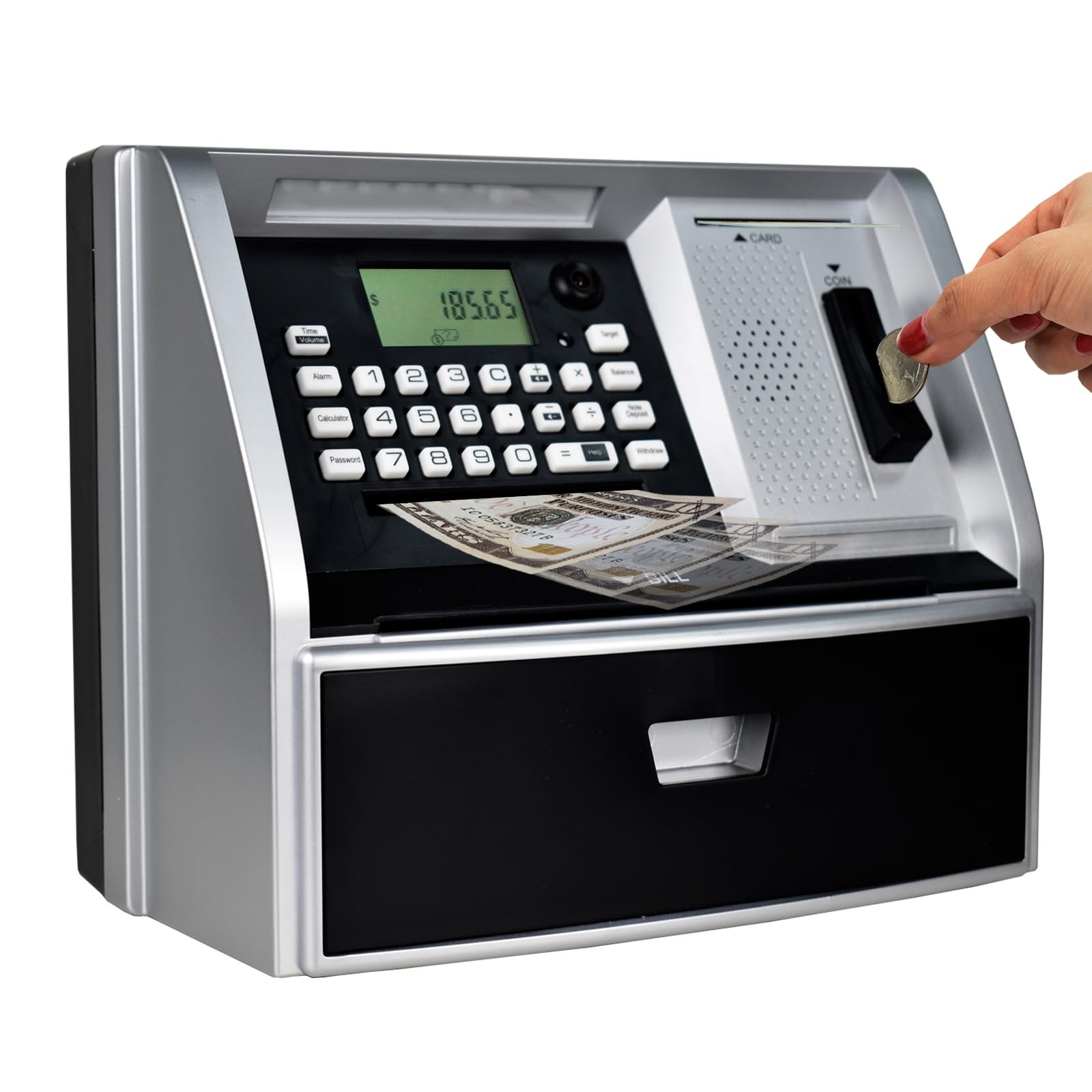 ATM Piggy Bank for Kids, Electronic Money Bank with Coin Counter, Card & Pass...