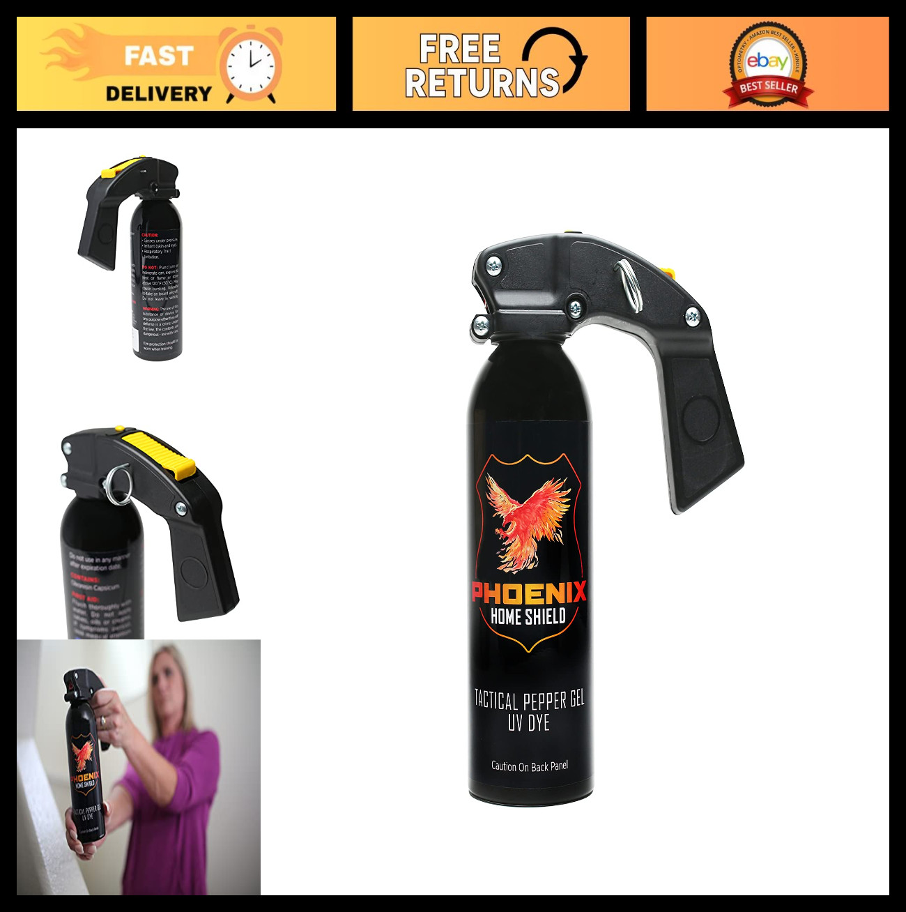 Home Defense Pepper Gel Spray with UV Dye - Full Grip, Safe & Strong, 25ft Range