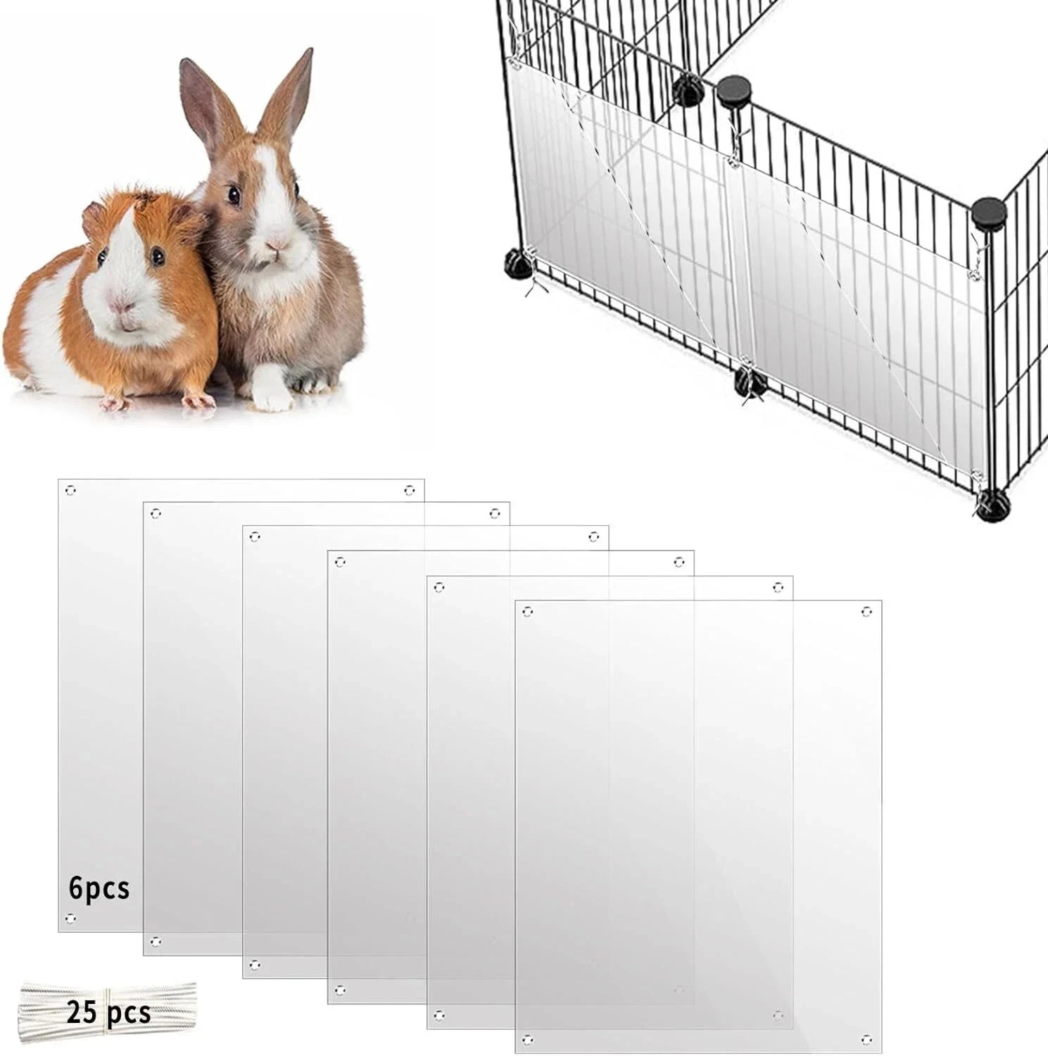 6 Pack Pet Cage Liner Protection Rabbit Cage Urine Guard Clear Cage Edge Line...