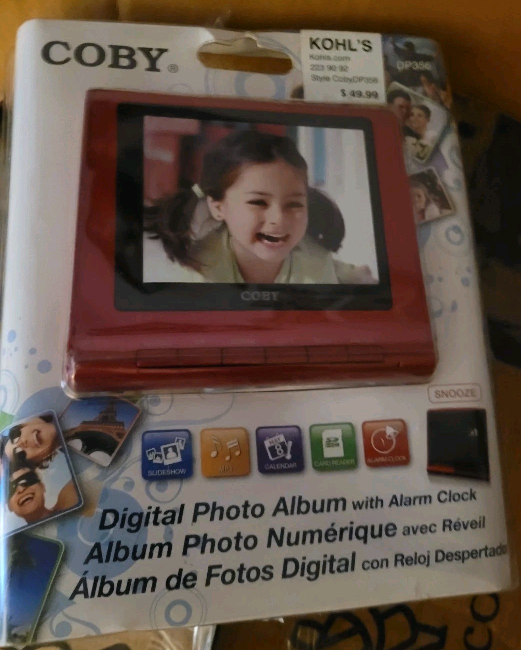 Coby DP356 3.5" TFT LCD Digital Photo Album Red Alarm Clock MP3 Slideshow USB
