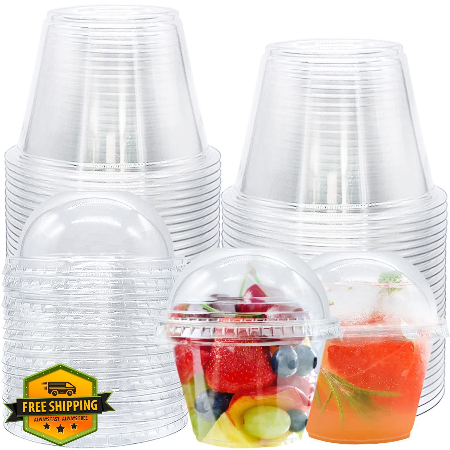 Tiaiidi 50 6oz Clear Plastic Cups Dome Lids Dessert Ice Cream Snack
