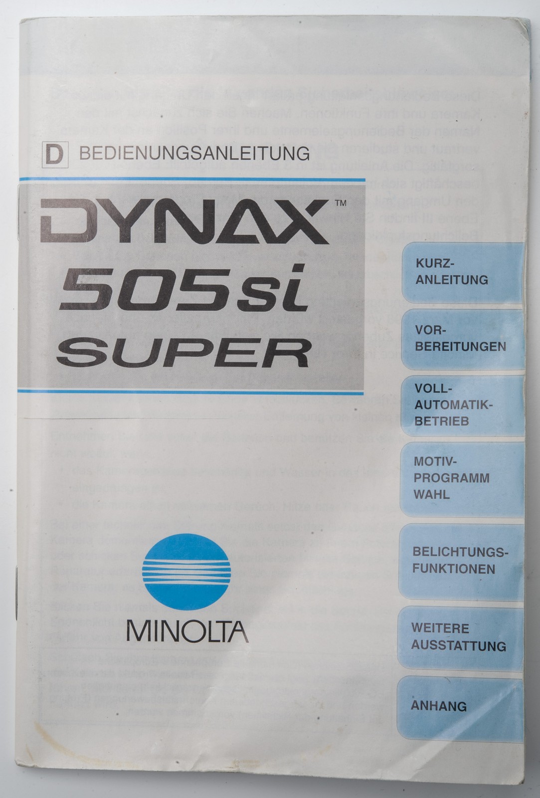 Manual Minolta Dynax 505si 505 Si 505-si Super