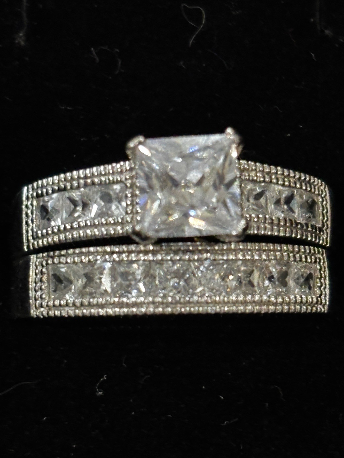 Size 10 925 Sterling Silver CZ Bridal Set Princess Cut 2ct Look Engagement Ring