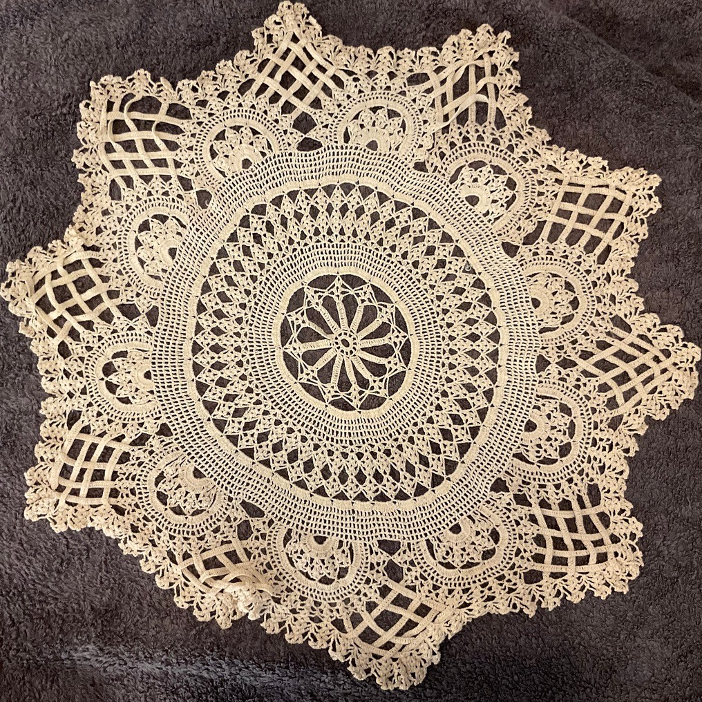 Large Vintage Handmade crocheted  Doily Star shaped cottage core - 23 inch cream