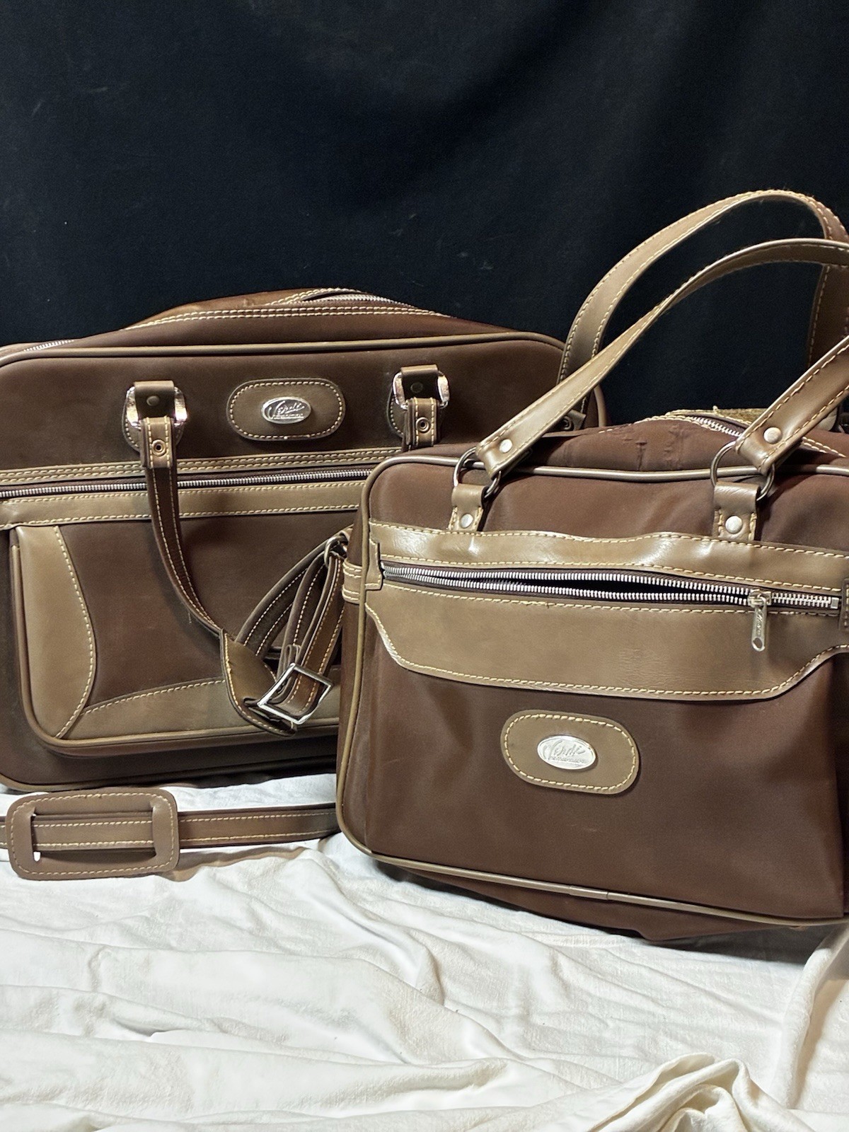 Vintage Verdi Green 2 Piece Luggage Set - Suitcase And Duffel Bag