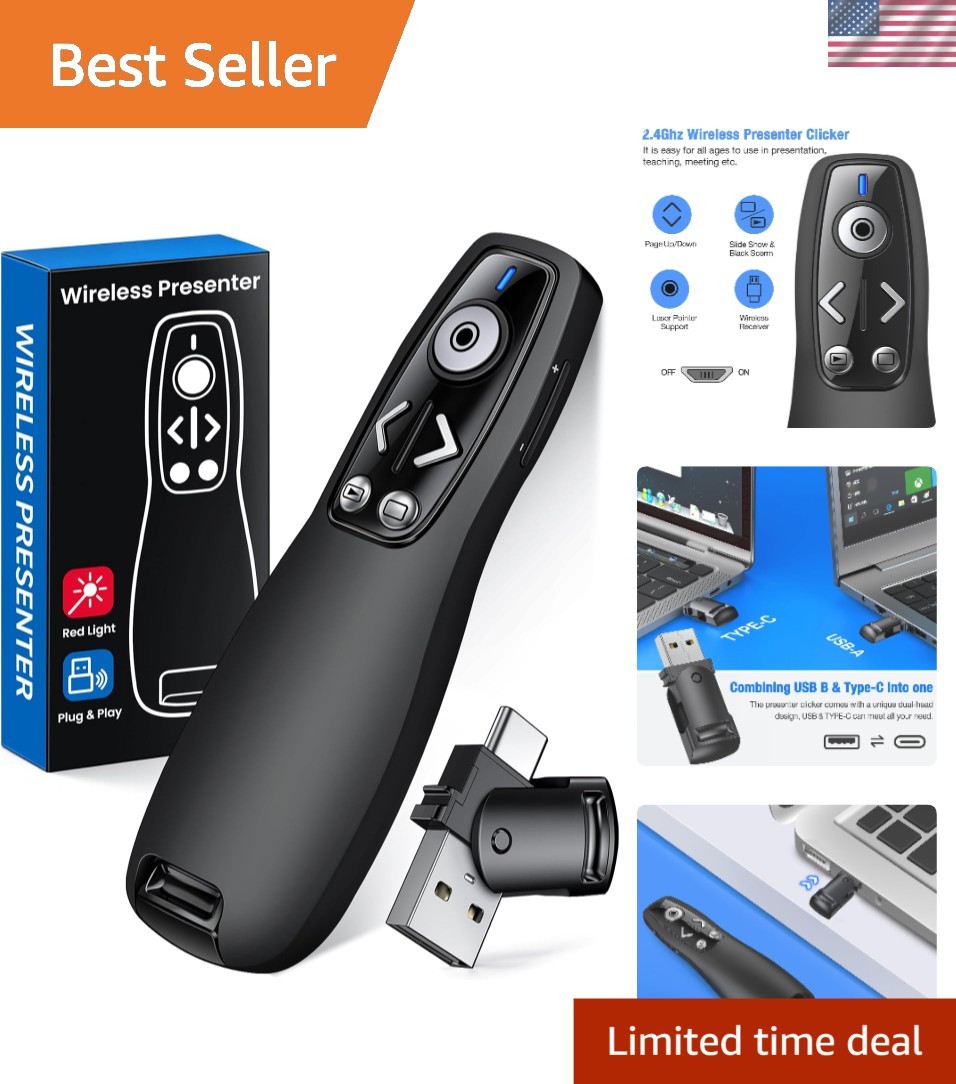 Long-Range Wireless Presenter Clicker with Red Laser – Ideal for Engaging Talks