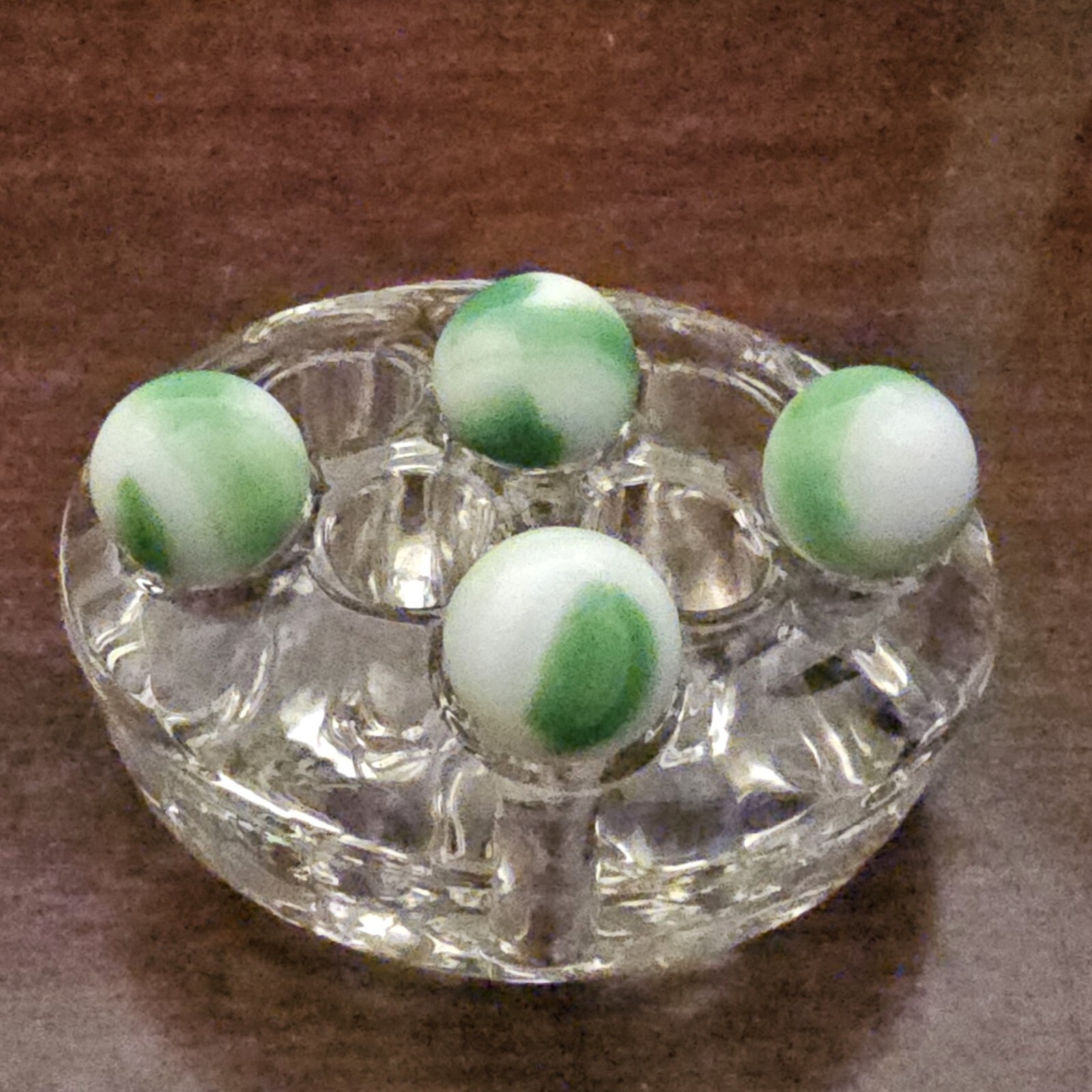 Vintage Vitro Agate Green White Two-Color 0.625" Glass Marbles Set of 4
