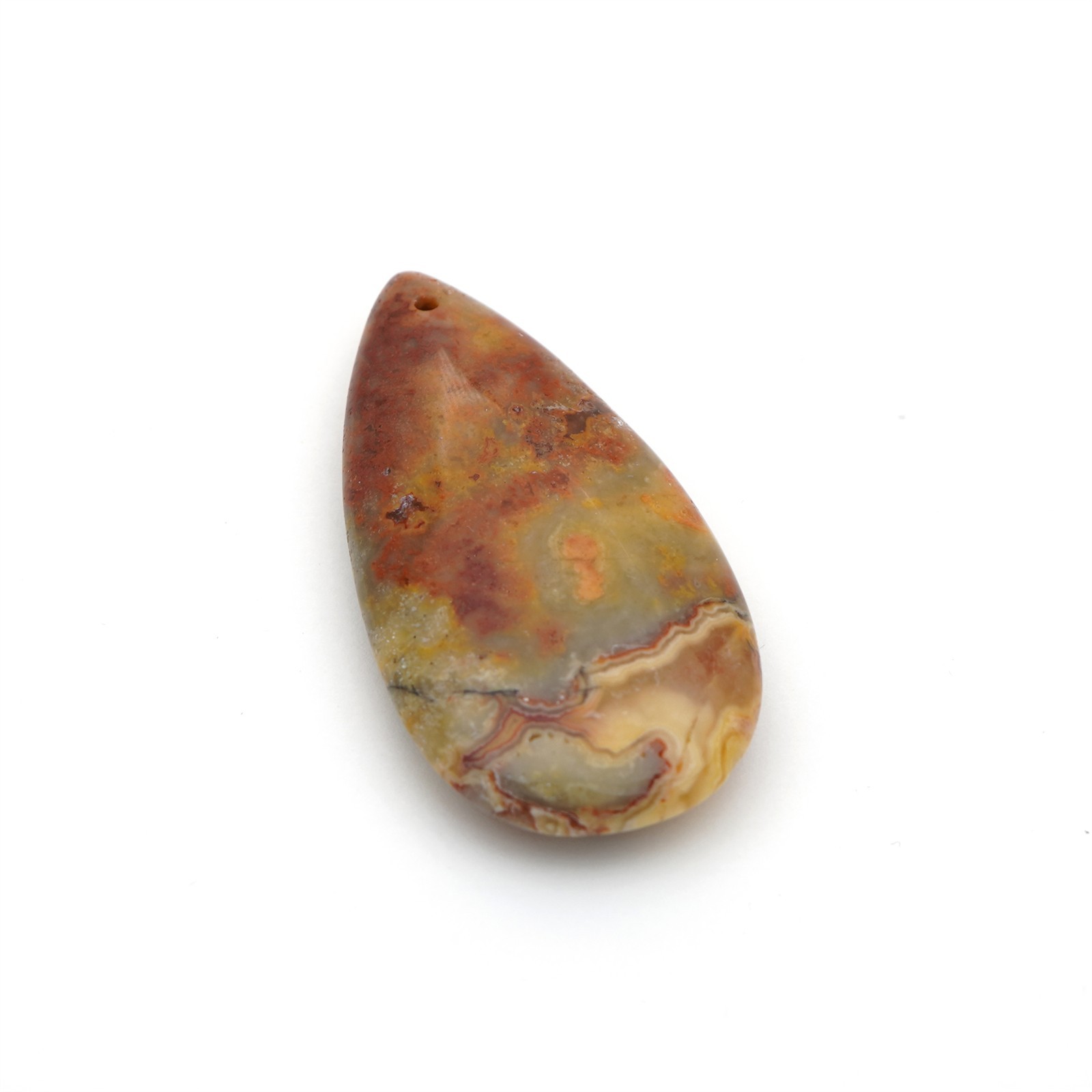 Flat front drill teardrop crazy lace agate pendant red yellow stone 40mm