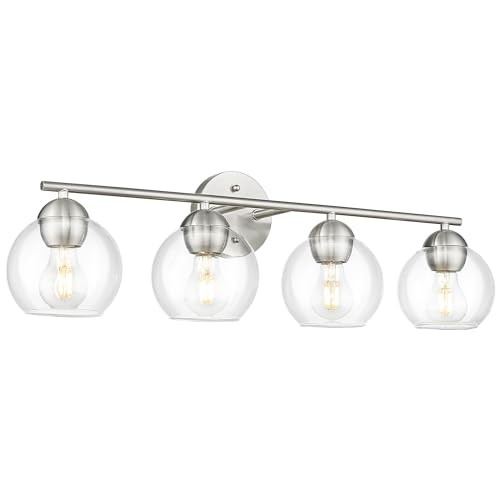  mak 4-Light Bathroom Vanity Light, 29 4 Light Brushed Nickel & Clear Glass