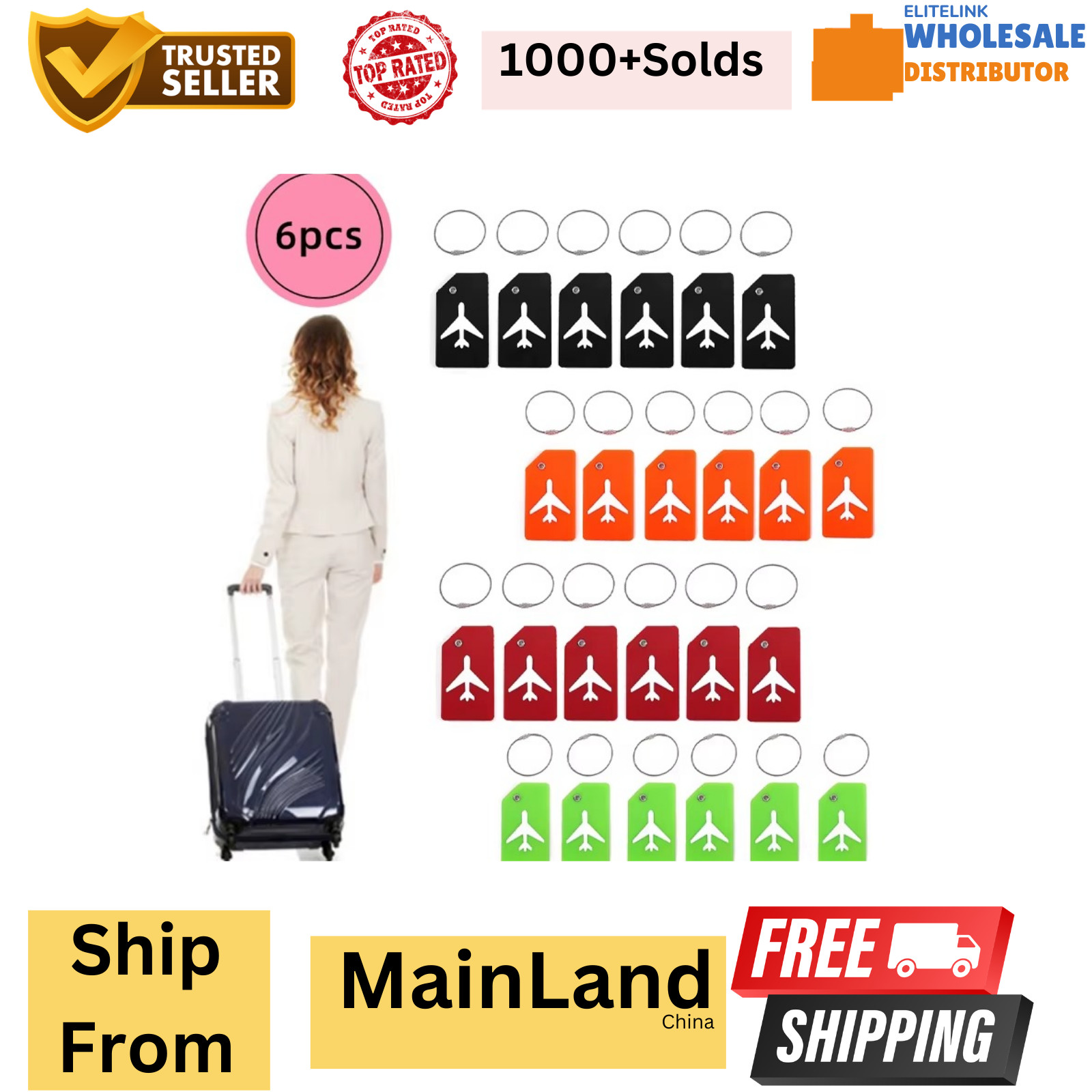 6Pack Silicone Luggage Tag with Name ID Card for Suitcase Baggage Handbag