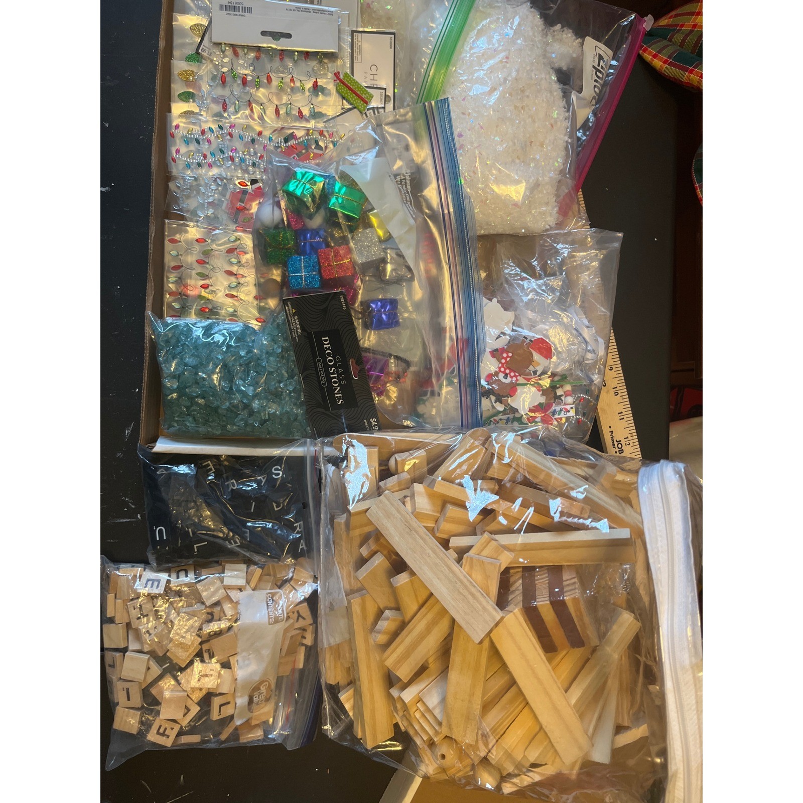 Craft Lot Christmas Deco Stones Stickers Wood Tiles Scrabble Parts Supplies