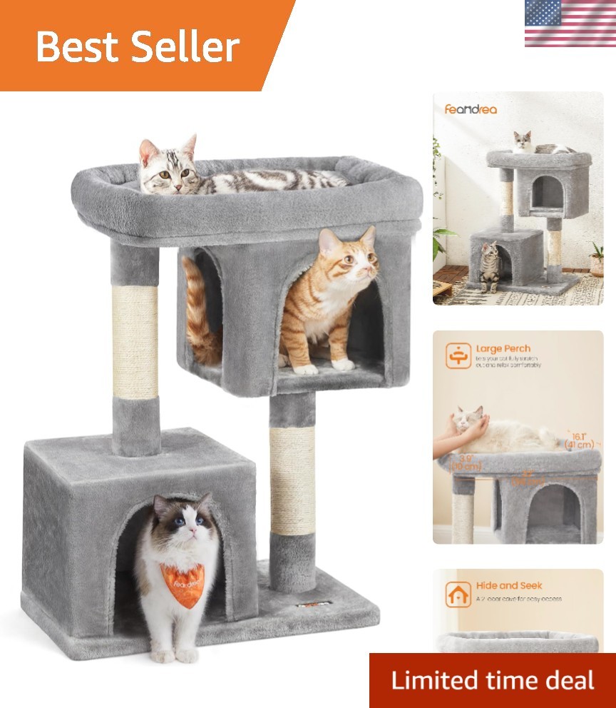 Stylish Cat Condo for Large Cats Up to 16 lbs - Spacious Perch & Caves Included