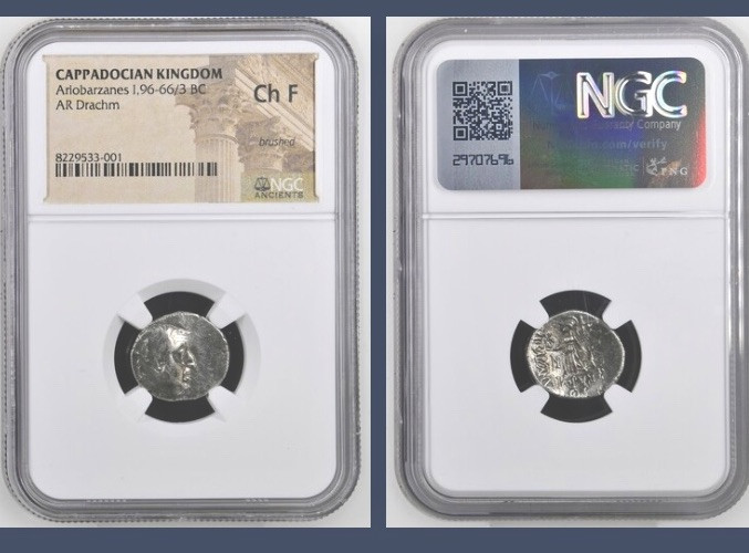Cappadocia Kingdom 96BC-63BC Ancient Drachm Coin NGC Graded Ariobarzanes I ChF