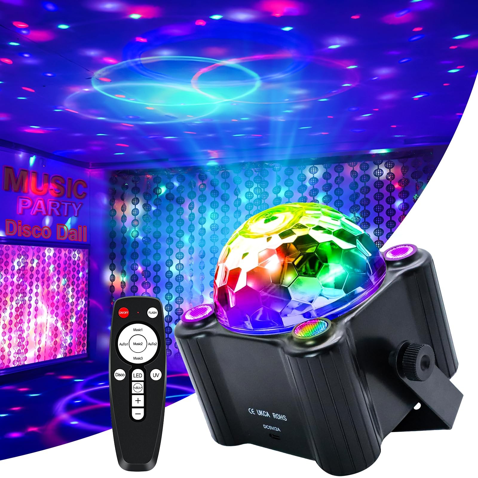 Sound Activated Disco Party Lights, DJ Disco Light with Remote, Strobe Stage ...