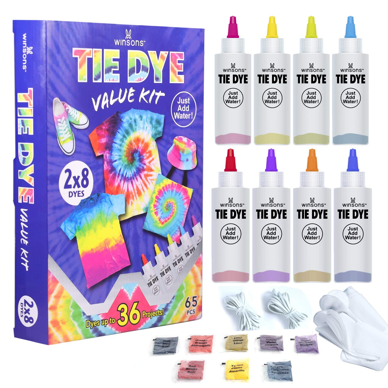 Tie Dye Kit, 8 Colours Non Toxic Permanent Fabric Dye Art Set for Kids Women ...