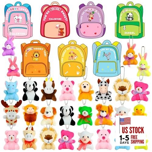 Valentines Day Gifts for Kids, 28 Pack Valentines Cards with Animals Plush 