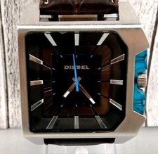 DIESEL DZ-1337 Wristwatch Square Quartz Analog Leather Stainless Steel Working