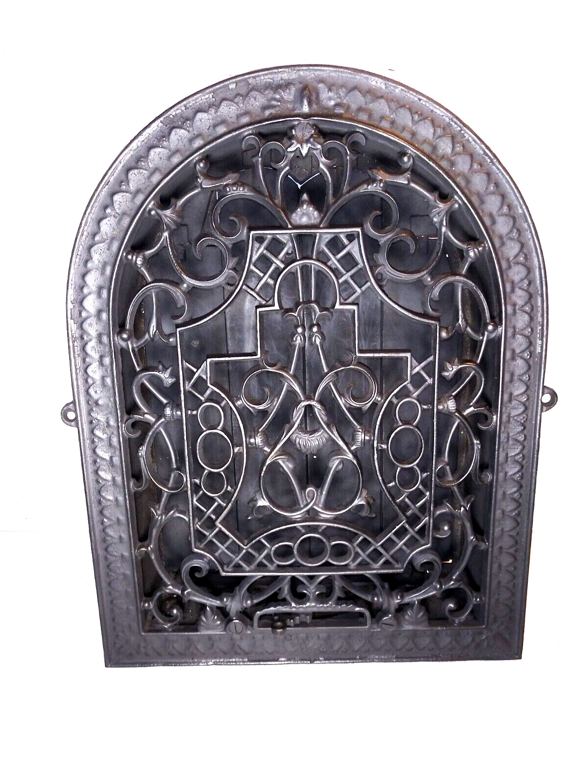 Large Antique Cast Iron Arch Top Heat Grate Wall Register Dome Floral Rare #2