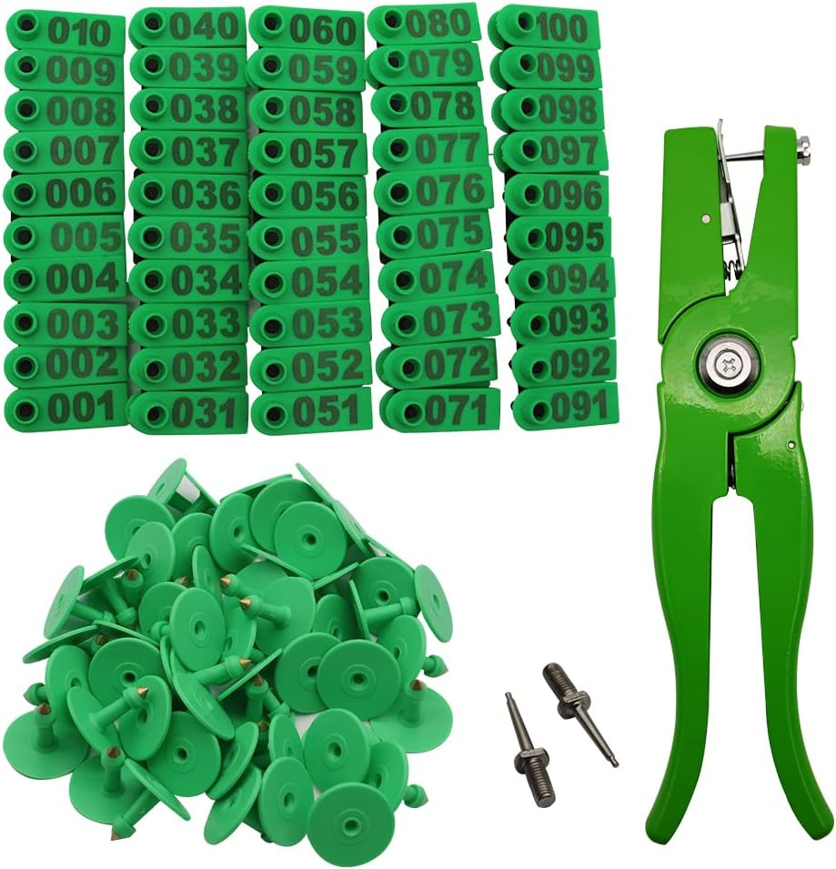 Sheep Ear Tag 001-100 Number Plastic Livestock Tags Goat with Punch Applicator P