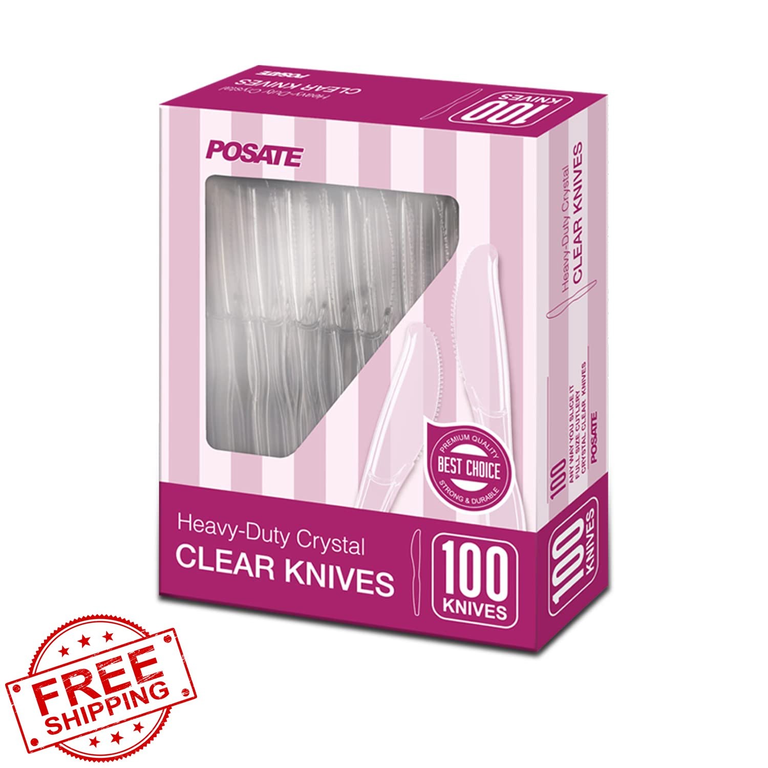 POSATE Clear Knives Heavy Duty Crystal 100 Pack