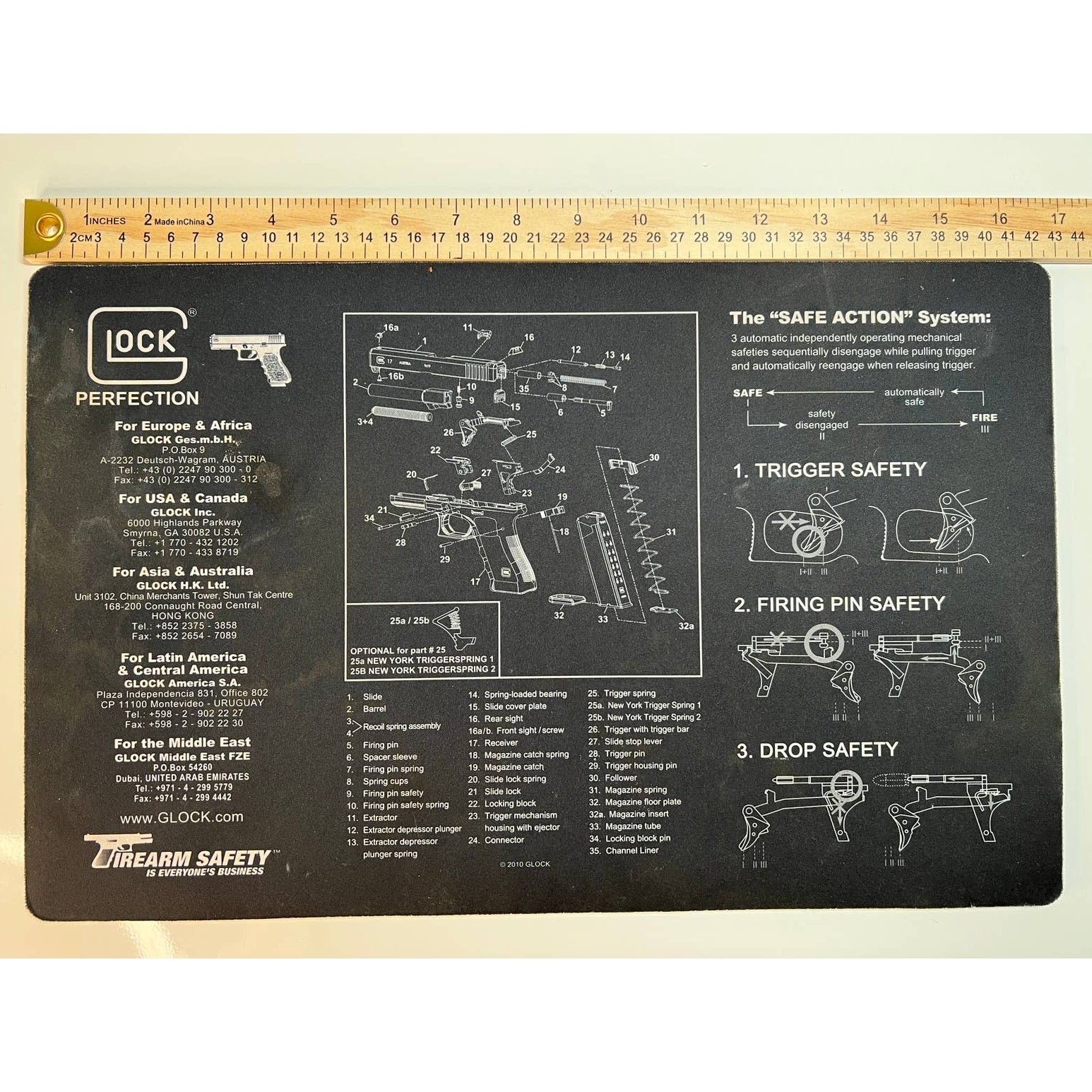 Glock Perfection Cleaning Mat 11"x17"  - Diagram with Parts & Info 