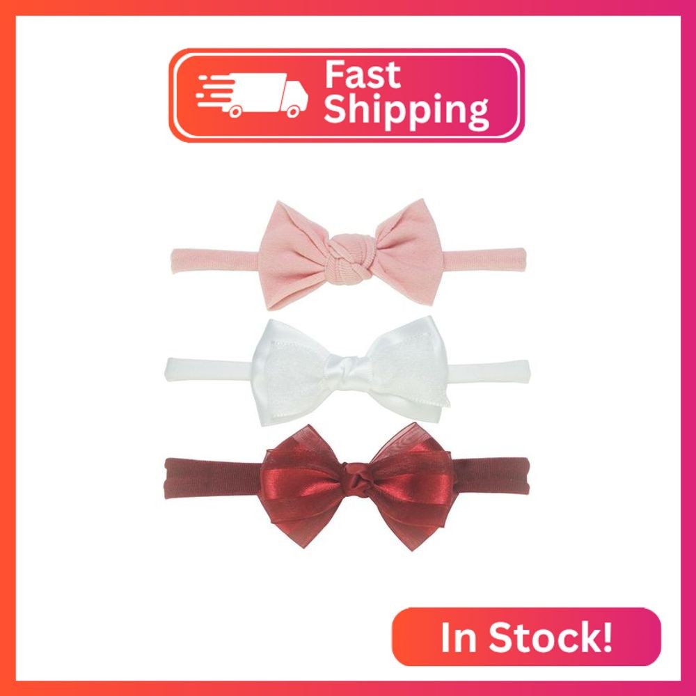 Nihao Baby Red white Pink Headband for Baby Girls Newborn Bows -3 PCS
