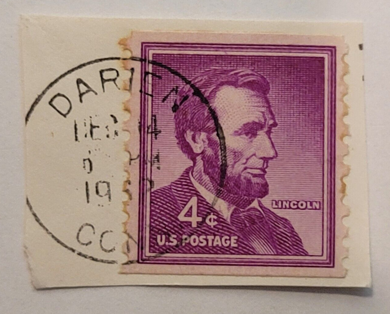U.S. Postage ~ Abraham Lincoln ~ Cancelled/Post ~ Purple 4¢ Stamp -c.1956 ~ B06