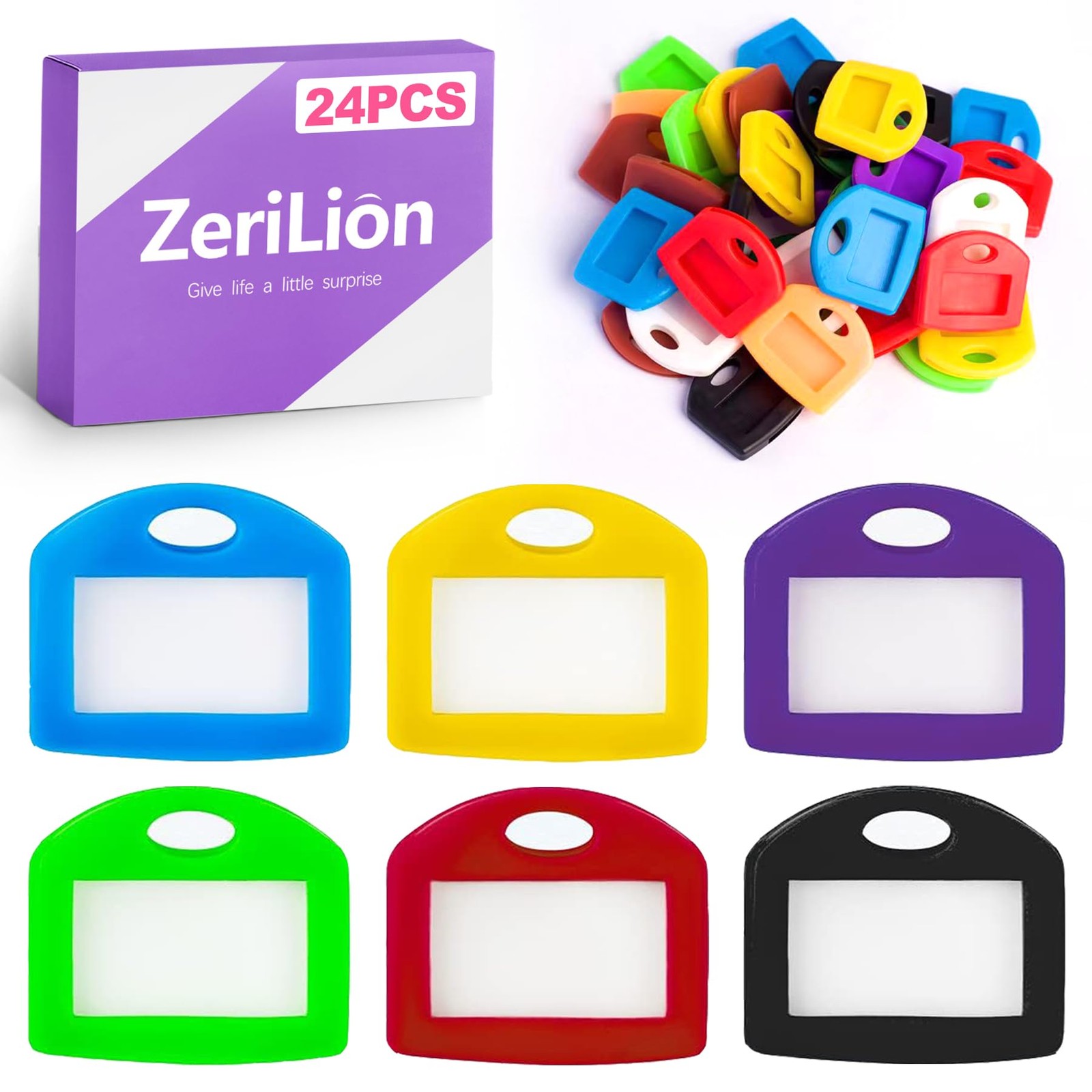 ZeriLion 24-Pack Silicone Key Labels Tags - 1 inch x 2 inches, Multicolour 