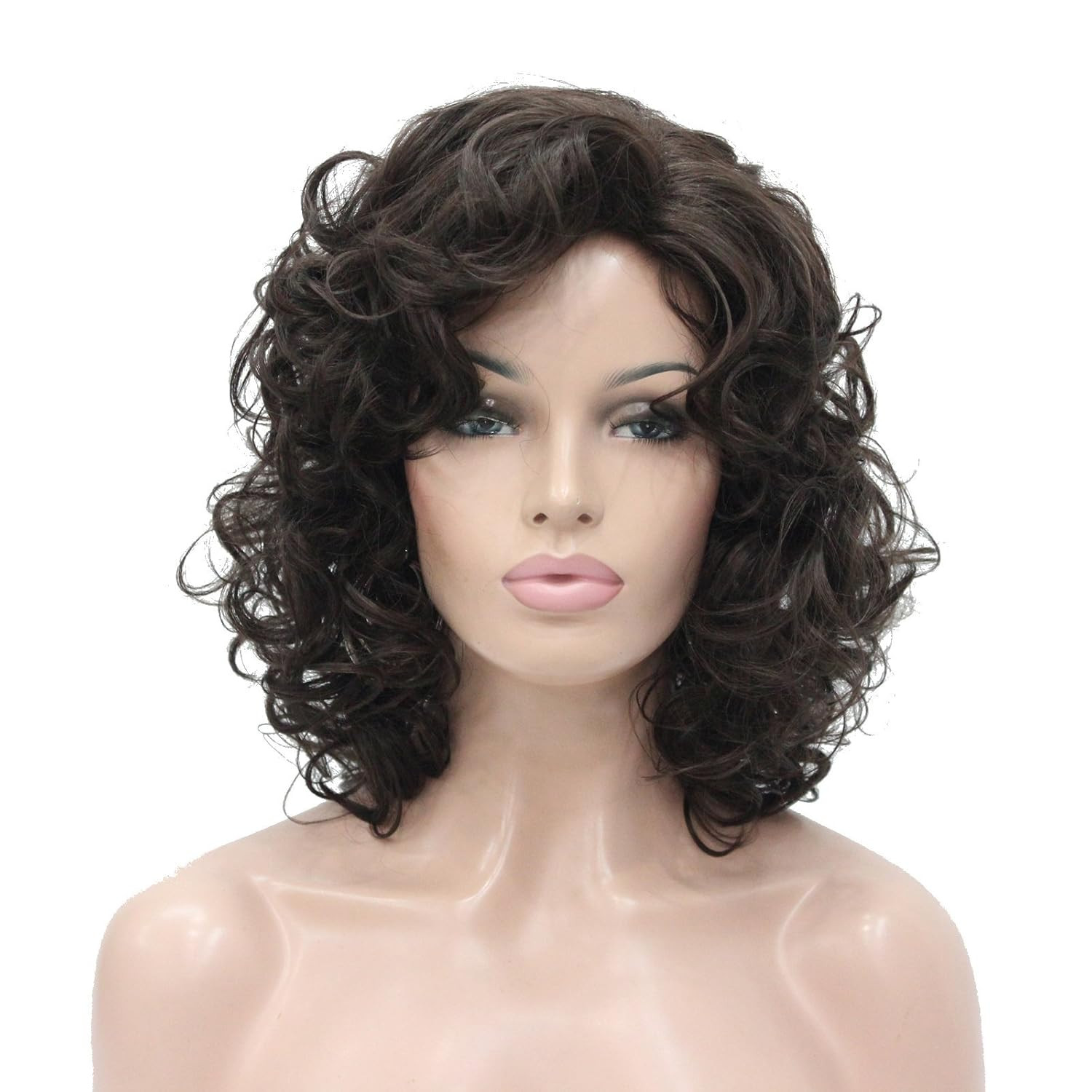 Short Length Chestnut Brown Afro Curl Full Synthetic Wig Women Wigs (Chestnut Br