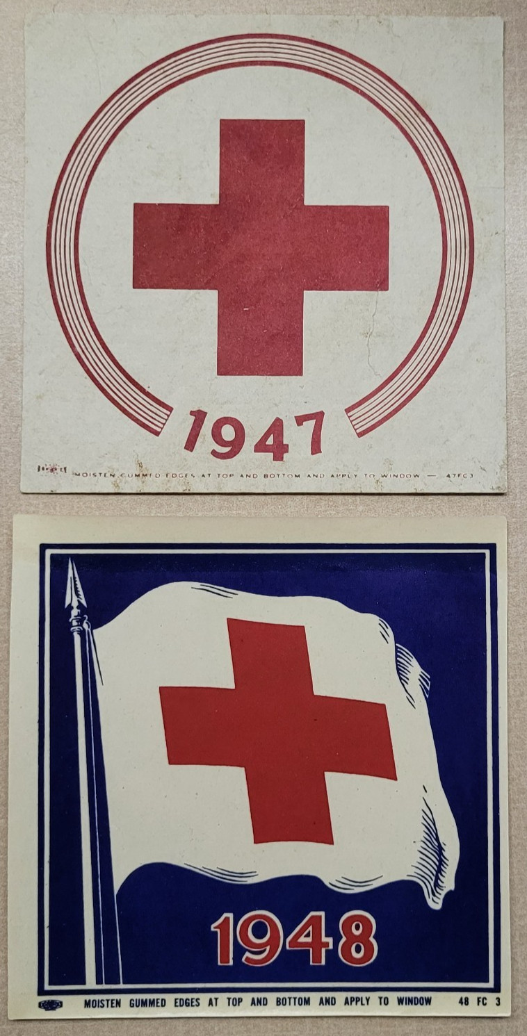 1947 & 1948 Original American Red Cross Paper Window Stickers