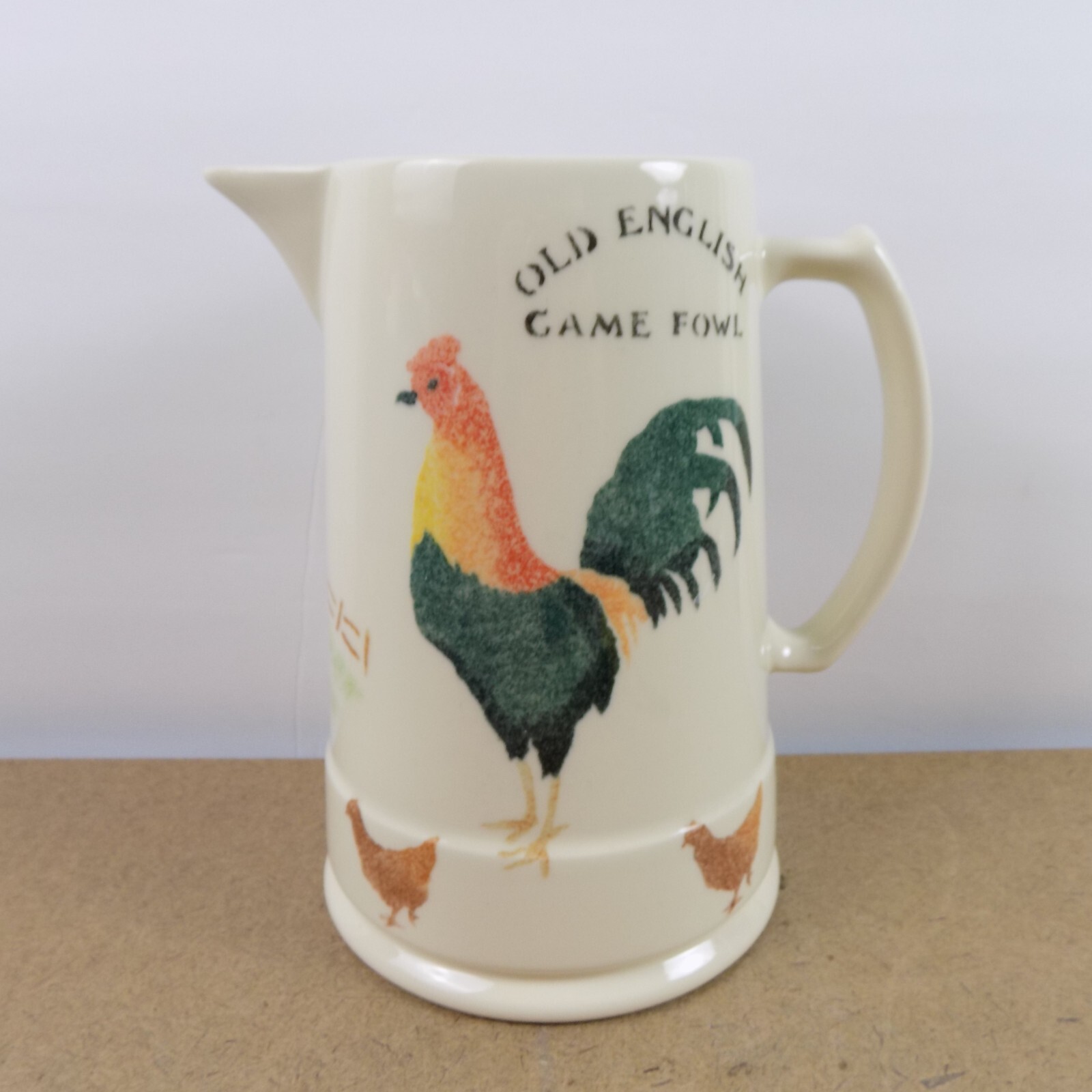 Jane & Stephen Baughan Pottery Pitcher Old English Game Fowl Rooster England