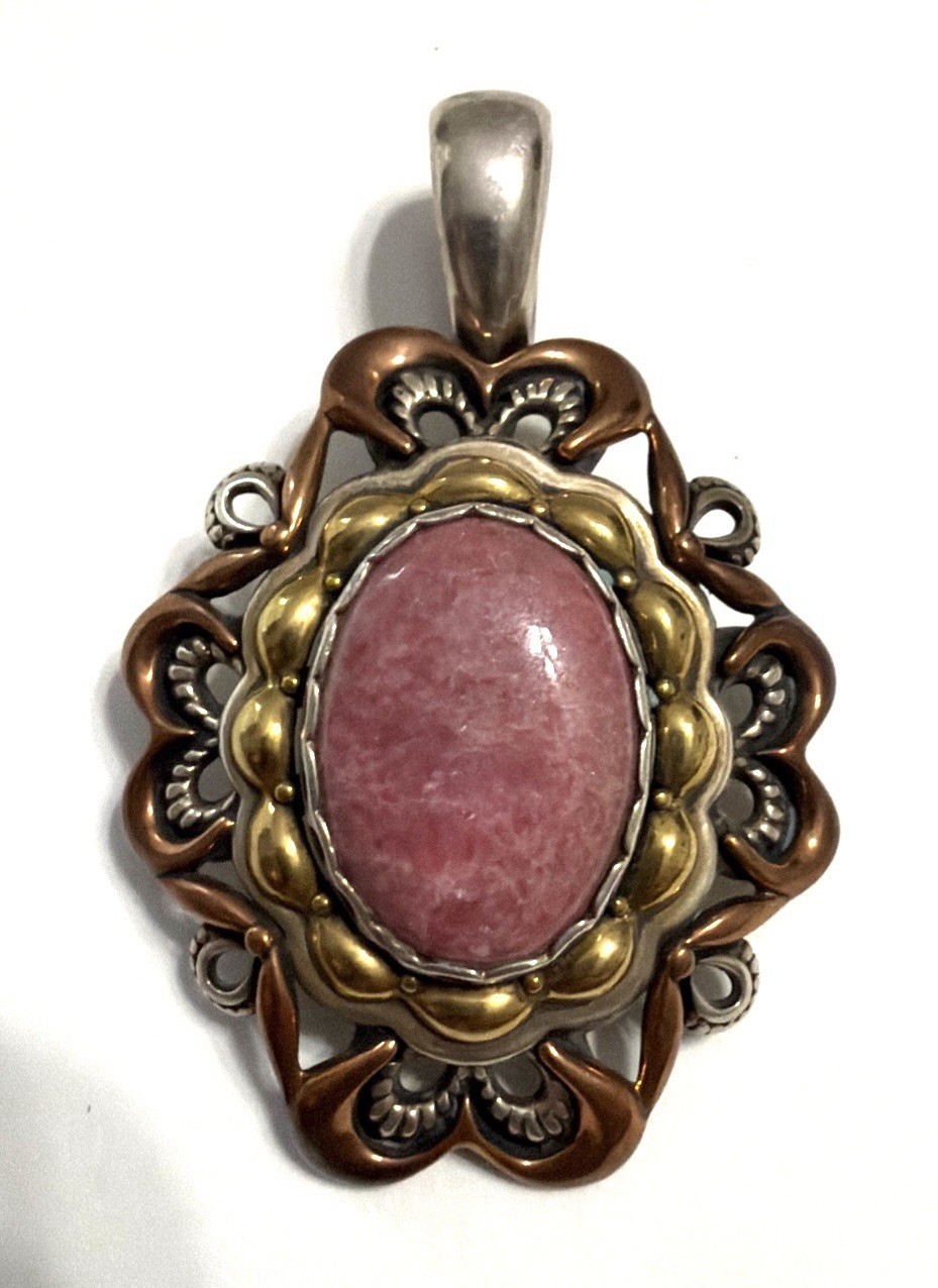 Carolyn Pollack Sterling Silver Copper Brass Southwest Pink Rhodonite Pendant