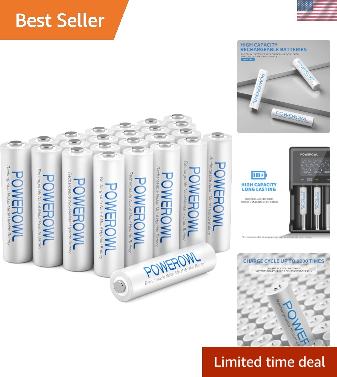 Durable 24 Pack AAA NiMH Rechargeable Batteries - 1200 Recharge Cycles Guarantee