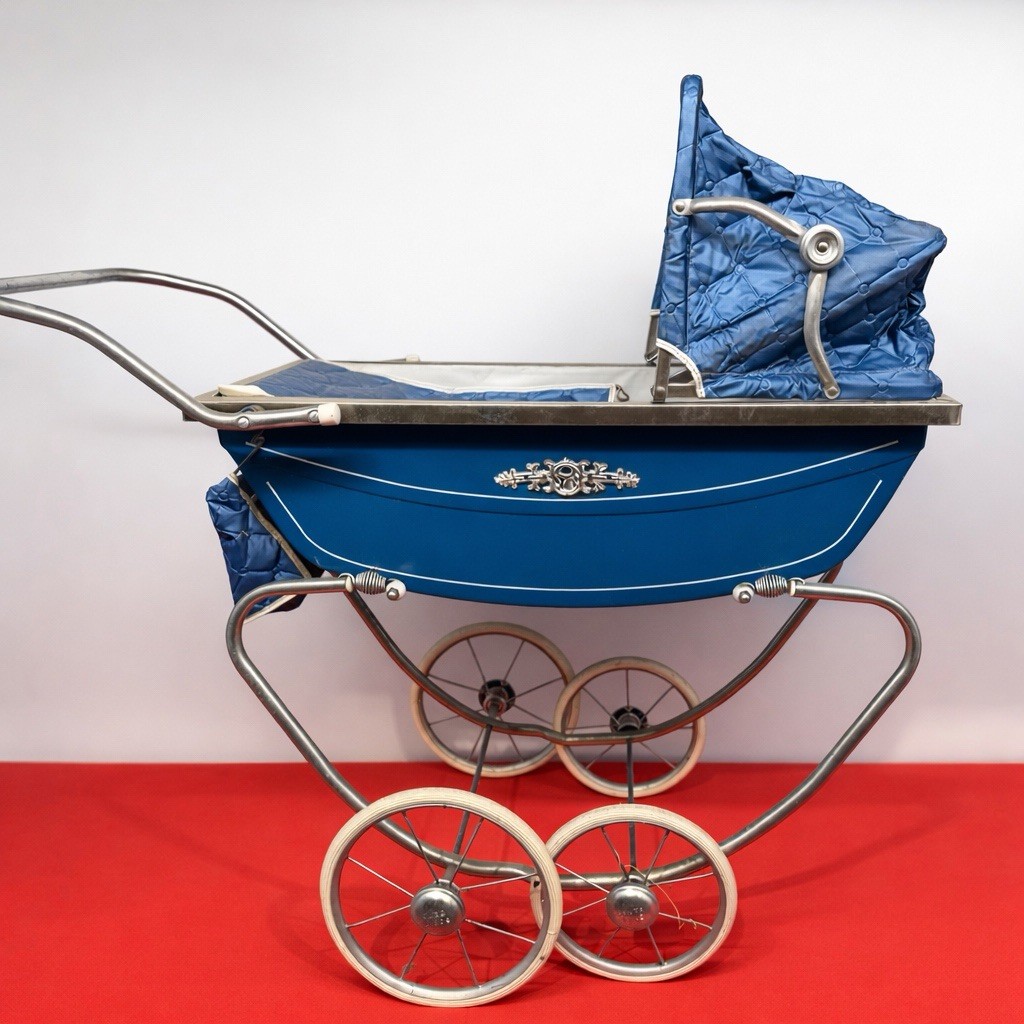 Vintage South Bend Baby Carriage Blue Metal Pram Mid Century Stroller