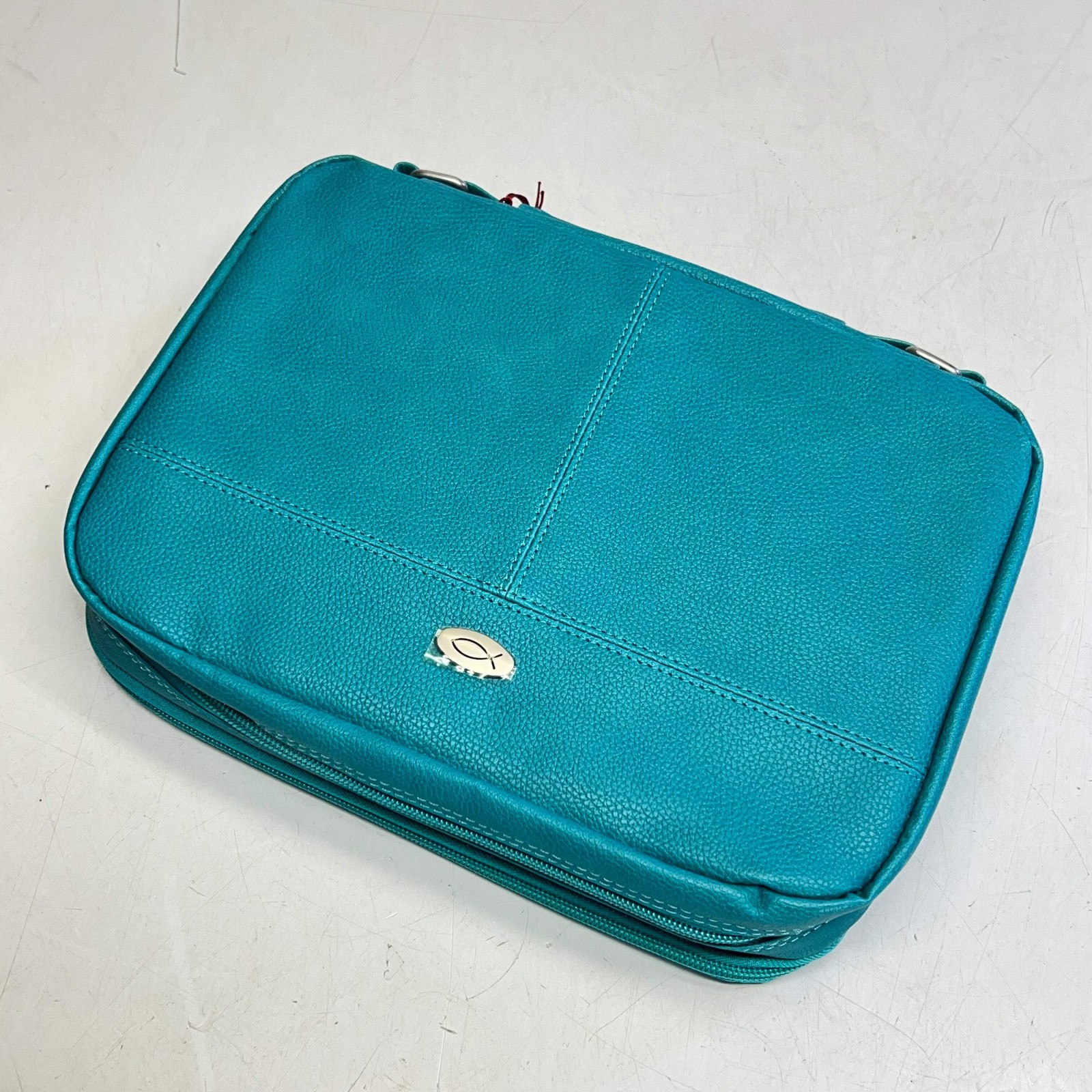 CHRISTIAN ART GIFTS Two-fold Faux Leather Organizer Bible Cover 7"x10" Blue