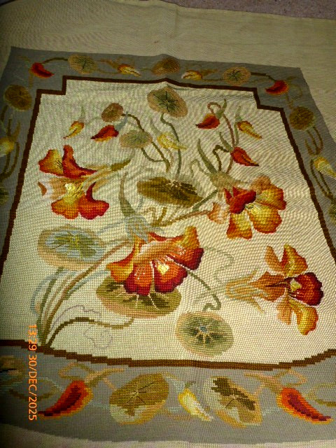 Antique Needlepoint Petit Point Chair/Cushion Cover Unused French 19 1/2" x 23"