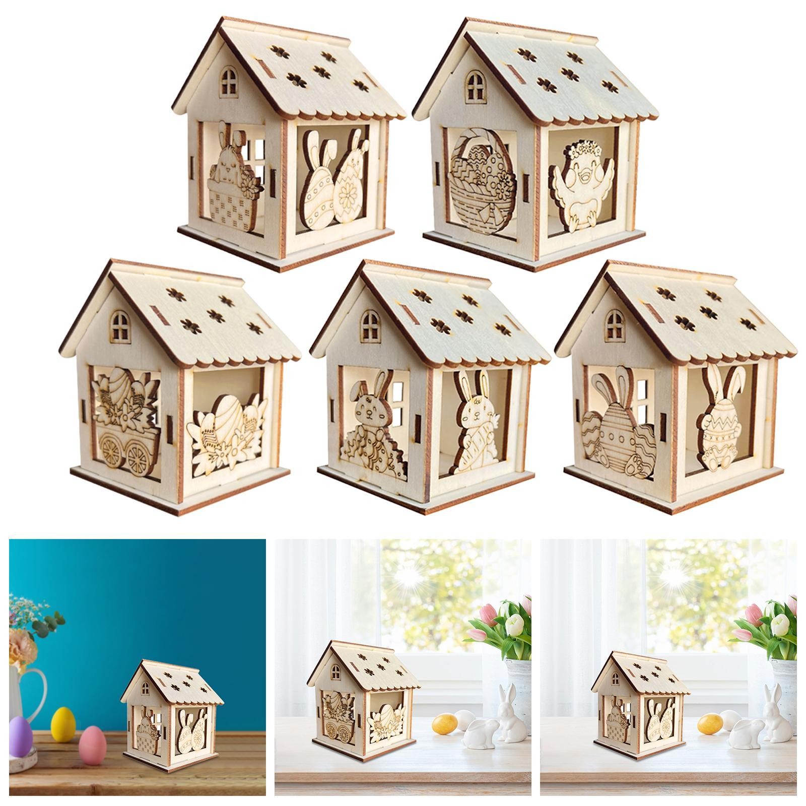 Wooden Spring Houses Craft Kit DIY Easter Village House for Party Supplies