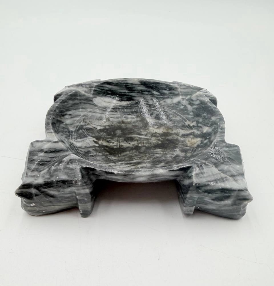 Vintage Carved Marble Ashtray Gray Stone Decorative Ash Tray Mid Century