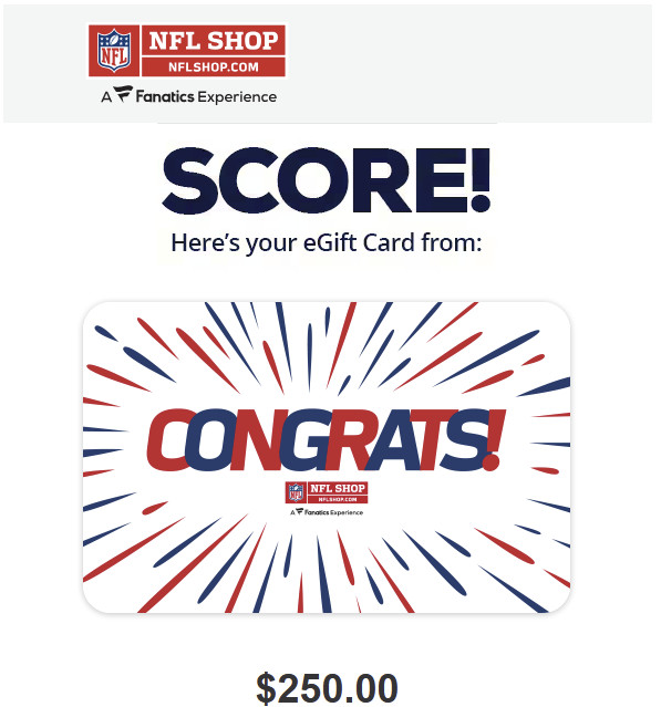 NFL Shop $250 Gift Card