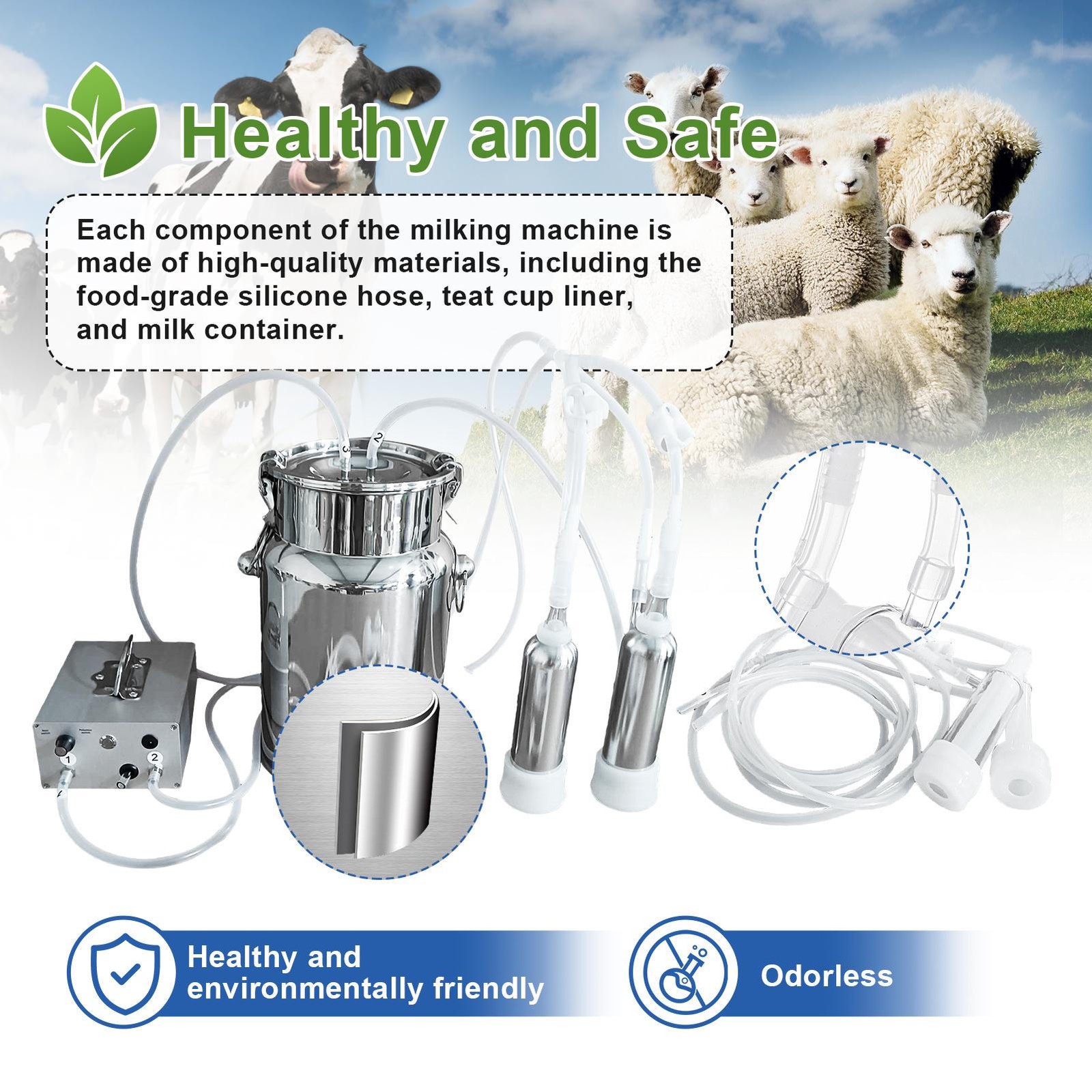 Goat Milking Machine Goat Milker 14 L 304 Stainless Steel Bucket for Cows