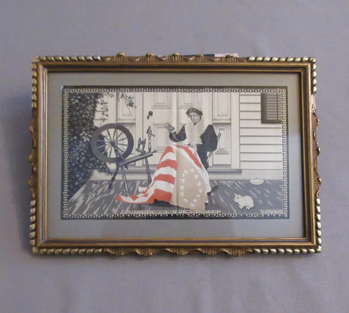 Betsy Ross Making The First U.S. Flag - Stevengraph Framed - Woven Silk 1900S